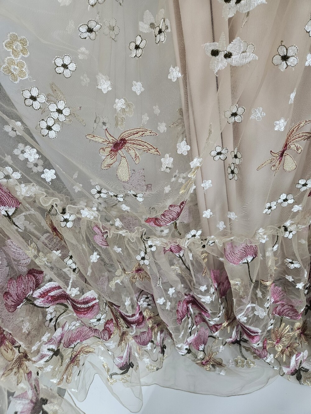 Zebu Be You Spring Meadow Blush Floral Applique Maternity Tulle Boho Gown Dress - Picture 6 of 13